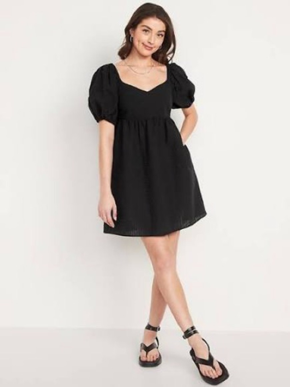 Black Puff Sleeve Mini Dress